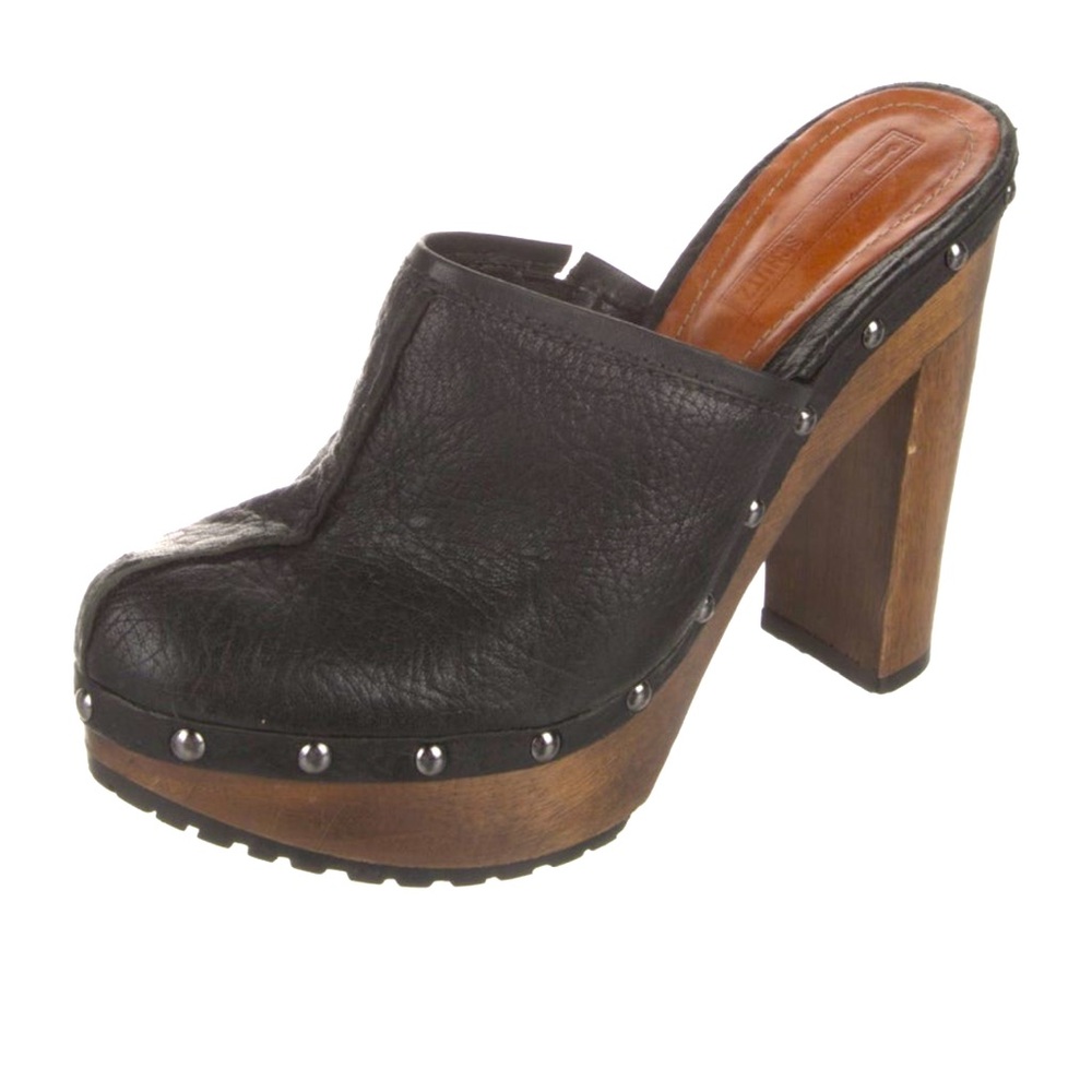 Schutz Leather Platform Clog Heel Mule Size 38